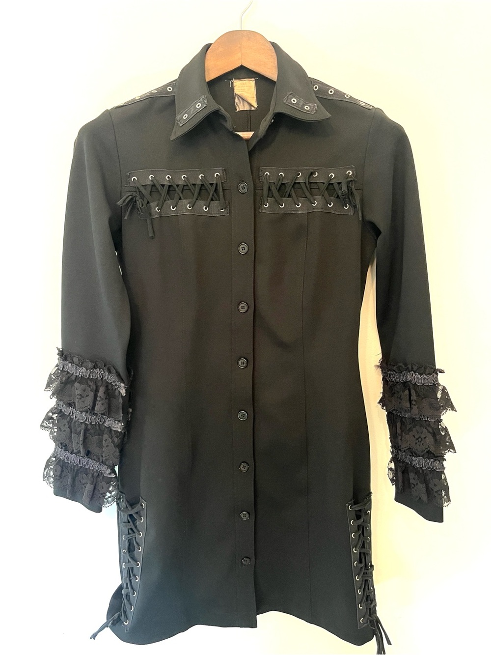 S.I.N.S by Stella Sanders Black Lace-Trim Button Front Jacket